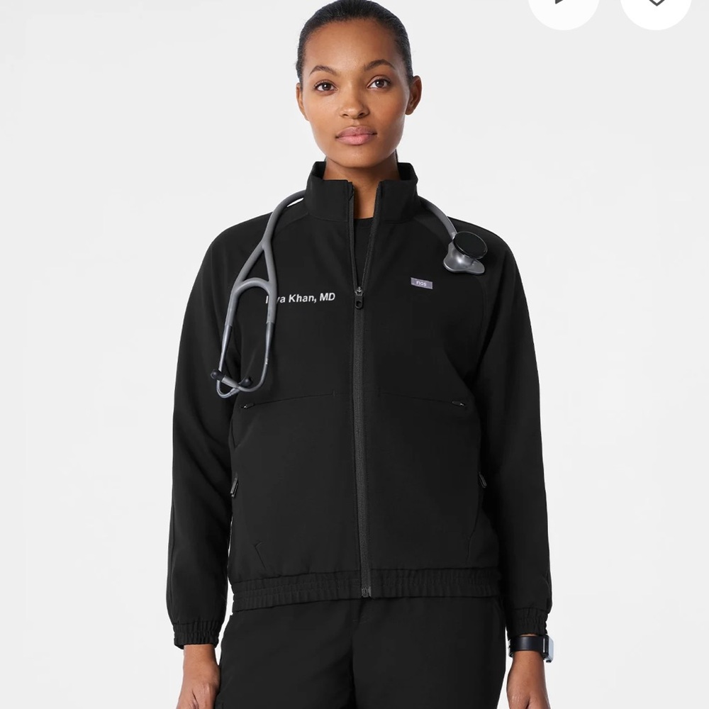 Figs Women's Black Utility Jacket with Stand Collar